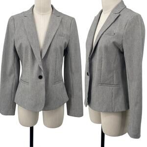 Banana Republic Classic Fit Blazer Striped Pattern Button Front Gray White 6